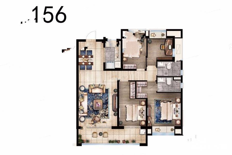 滨江壹玖捌4室2厅2卫156㎡户型图