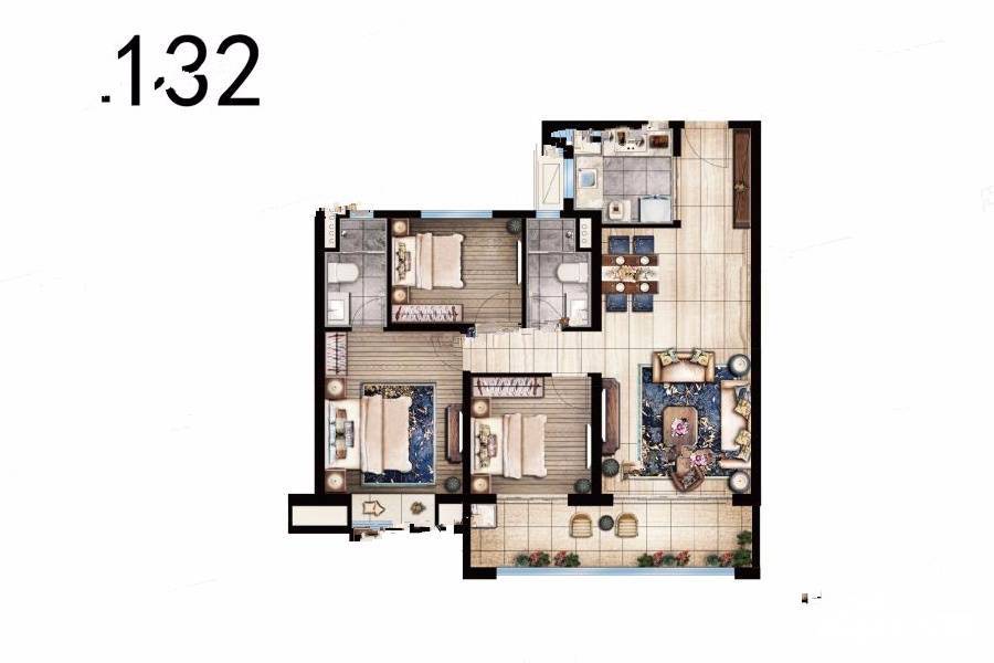 滨江壹玖捌3室2厅2卫132㎡户型图