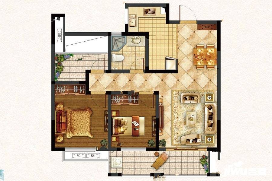 首创悦都2室2厅1卫83㎡户型图