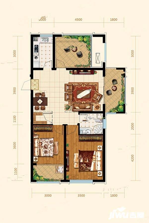 香榭里中心花园2室2厅1卫99.1㎡户型图