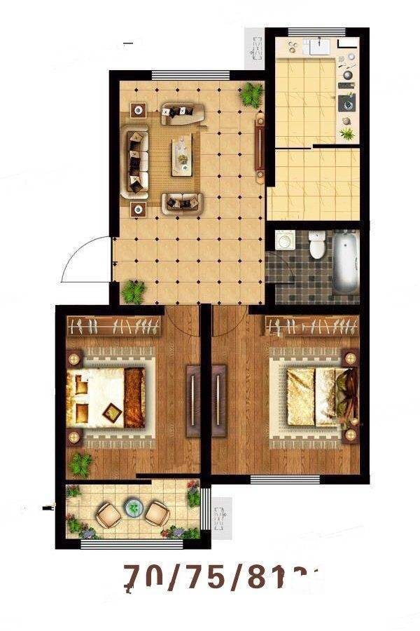 虎山永兴园2室1厅1卫70㎡户型图