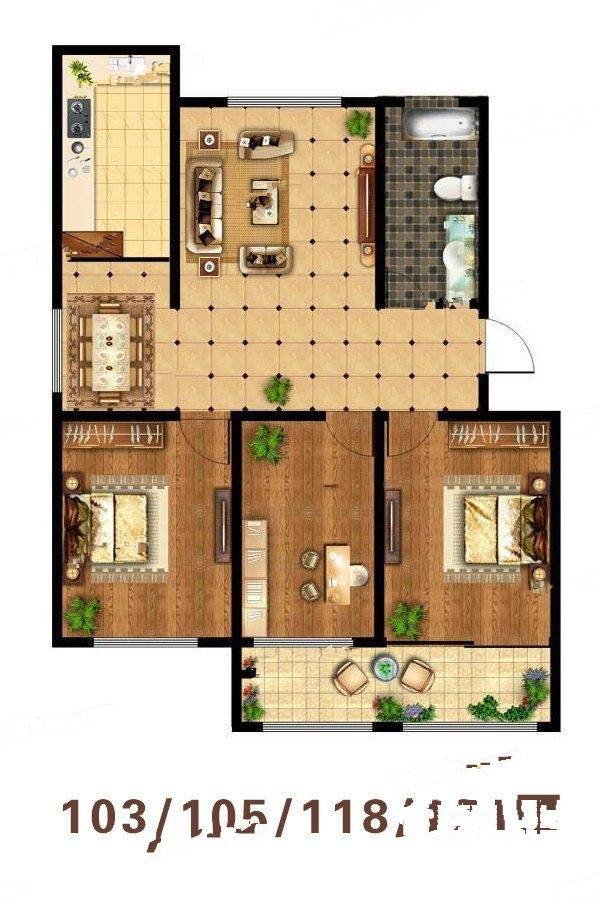 虎山永兴园3室2厅1卫121㎡户型图