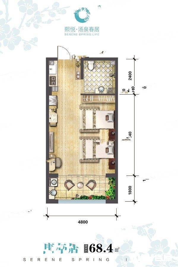 熙悦汤泉春居1室1厅1卫68.4㎡户型图