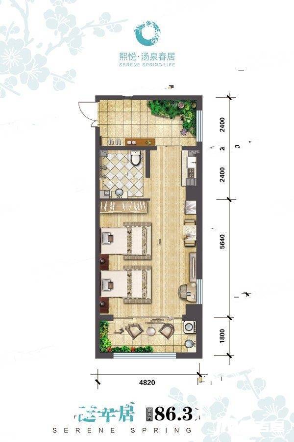 熙悦汤泉春居1室1厅1卫86.3㎡户型图