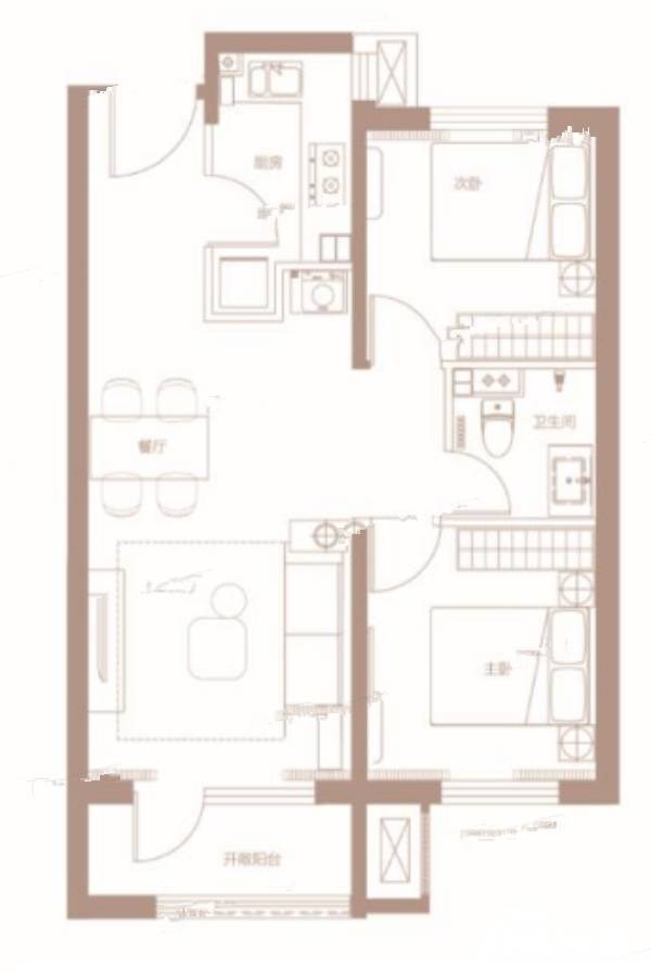 融创国际生态健康城2室2厅1卫78㎡户型图