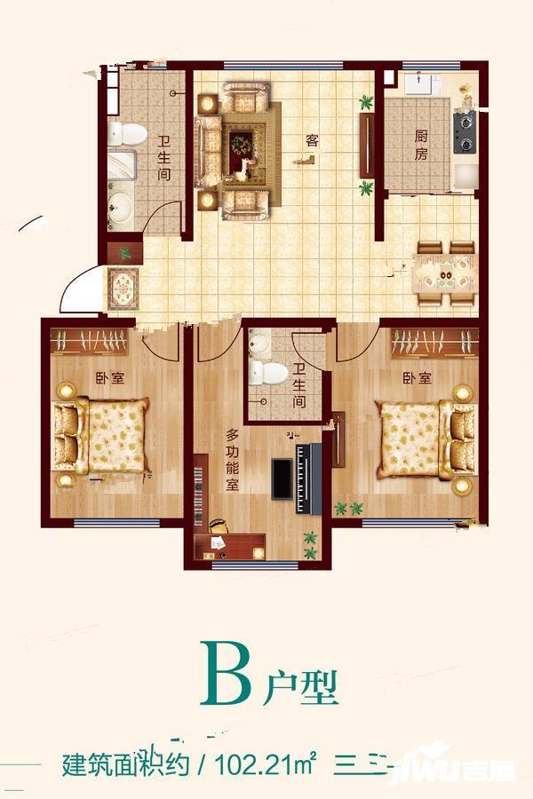 海韵居度假村3室2厅2卫102㎡户型图