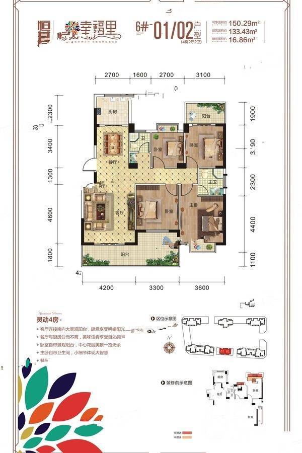 恒信幸福里4室2厅2卫133.4㎡户型图