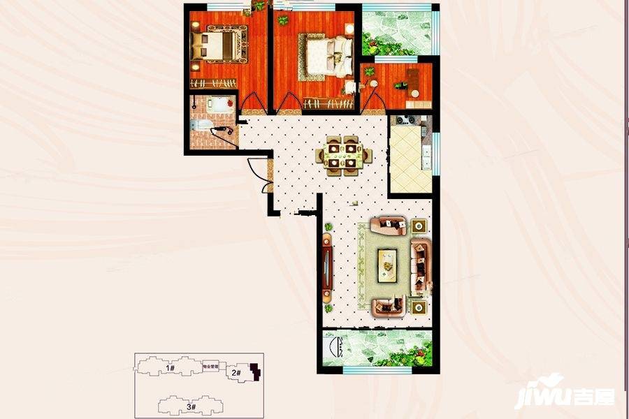 吉泰泰安世家3室2厅1卫90.4㎡户型图