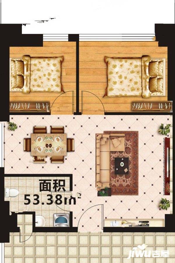 金色阳光颐养公寓2室1厅1卫53.4㎡户型图