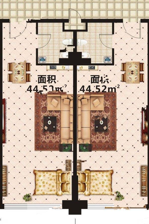 金色阳光颐养公寓1室1厅1卫44.5㎡户型图