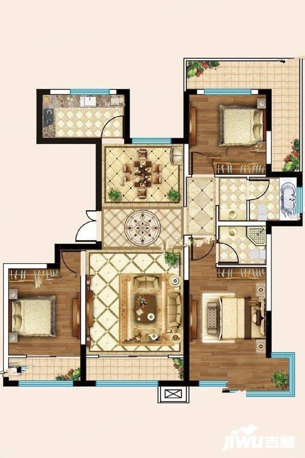 公园华府3室2厅2卫126.3㎡户型图