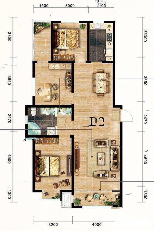 银帝桃源里3室2厅1卫120㎡户型图