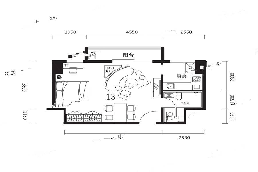 建发枫林湾公寓1室1厅1卫72㎡户型图