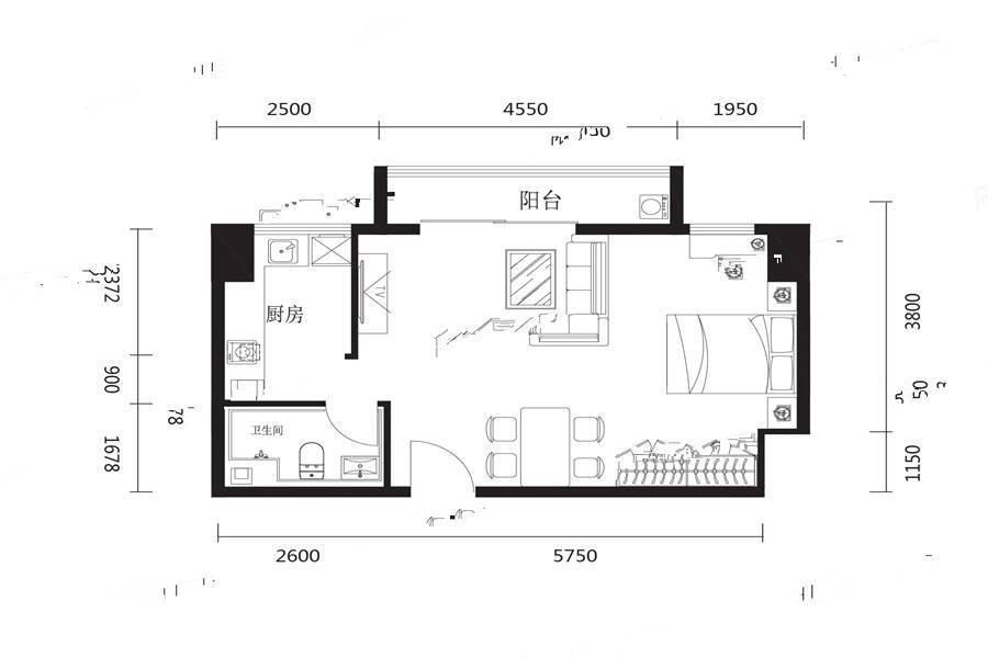建发枫林湾公寓1室1厅1卫74㎡户型图