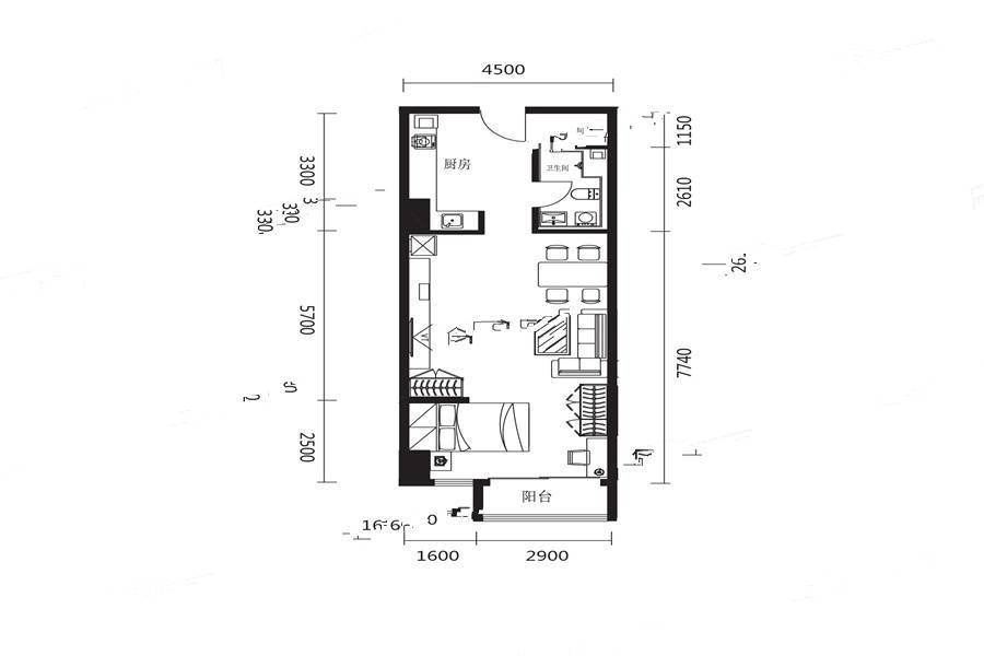 建发枫林湾公寓1室1厅1卫82.2㎡户型图