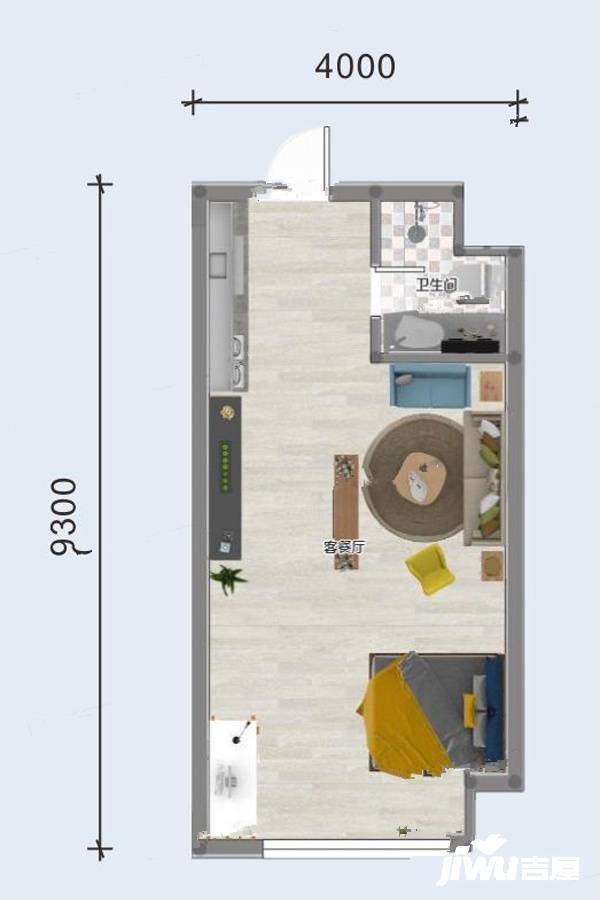 799文化创意园1室1厅1卫42.7㎡户型图