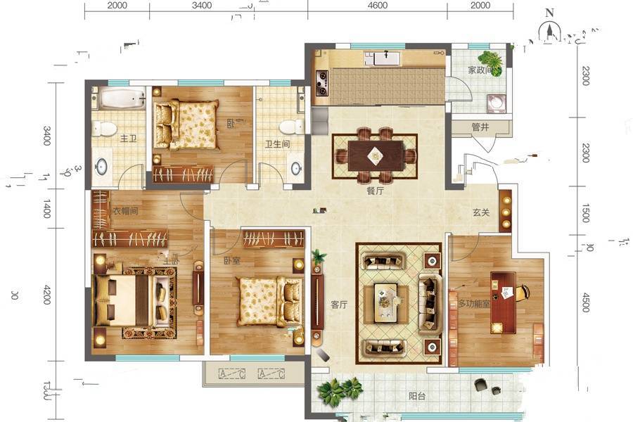 中海悦府4室2厅2卫159㎡户型图