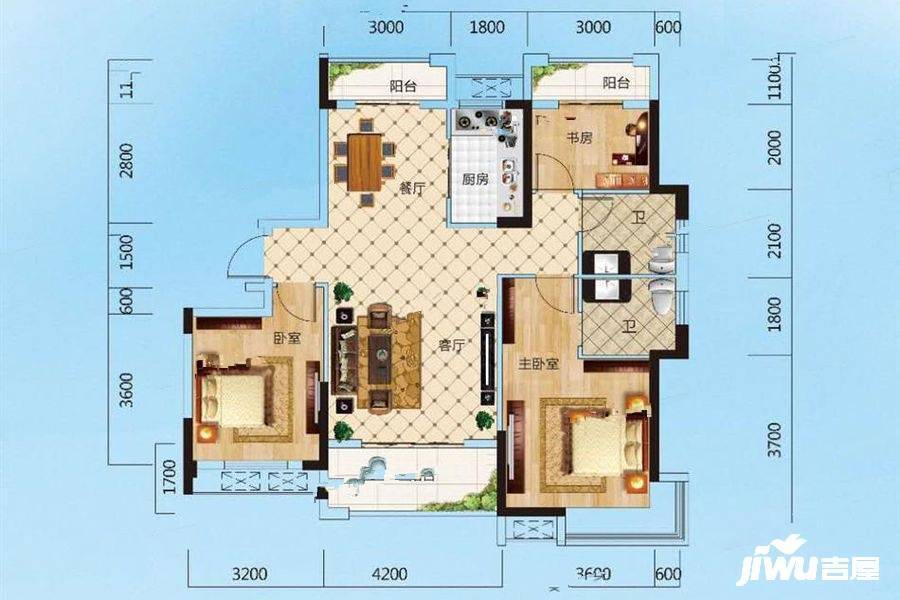 新辉国际城3室2厅2卫119㎡户型图