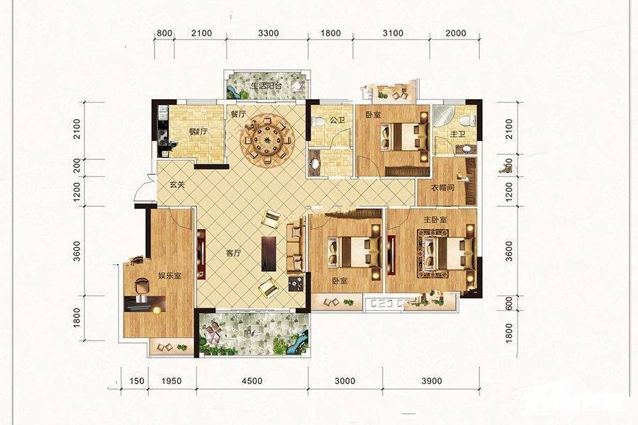 大汉云龙王府4室2厅2卫132㎡户型图