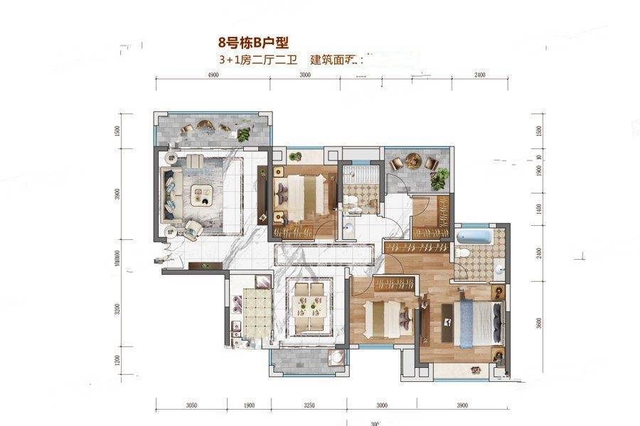 佳汇华庭三期3室2厅2卫140.8㎡户型图