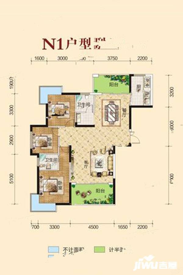 君临天下3室2厅2卫122.8㎡户型图