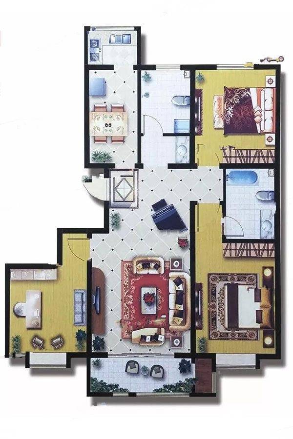 诚品幸福城3室2厅1卫128㎡户型图