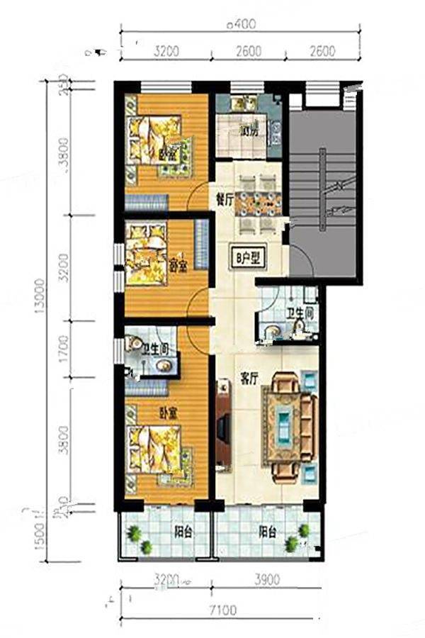 东华家园家和苑3室2厅1卫103.9㎡户型图