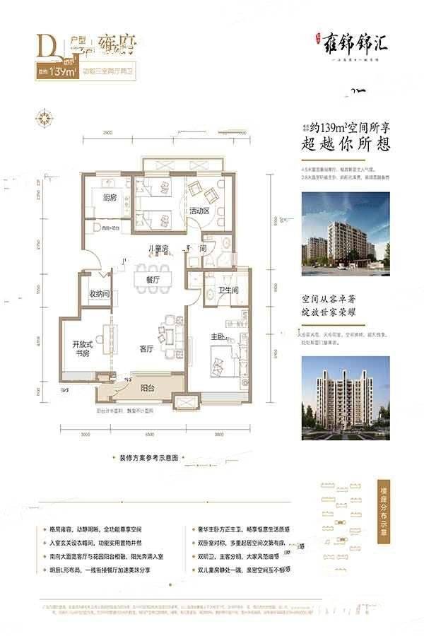 蓝光雍锦锦汇3室2厅2卫139㎡户型图