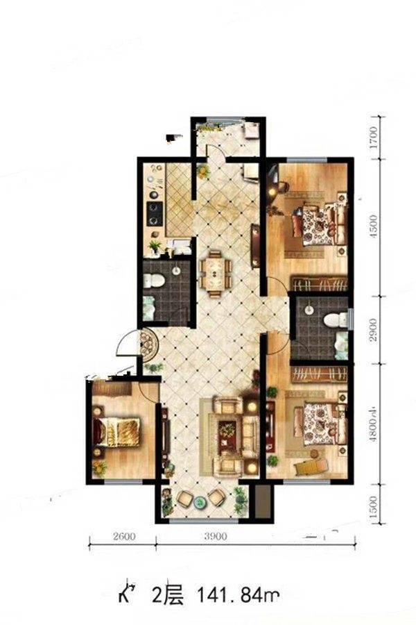 理想城3室2厅2卫141.8㎡户型图