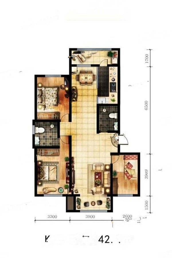 理想城3室2厅2卫142.1㎡户型图