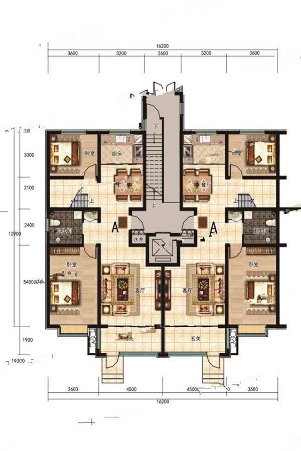 御品上院2室2厅1卫124㎡户型图