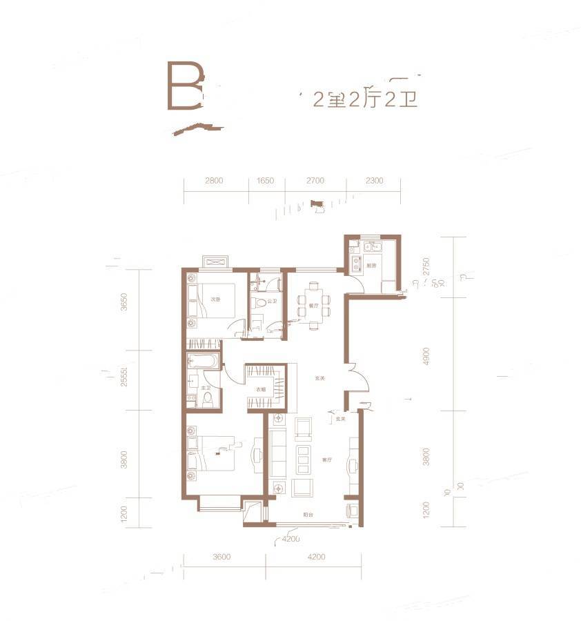 中国铁建西山国际城2室2厅2卫106㎡户型图