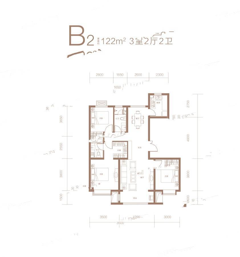 中国铁建西山国际城3室2厅2卫122㎡户型图