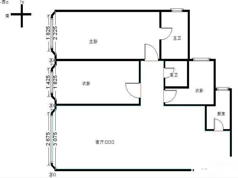 百子湾家园3室1厅1卫100㎡户型图