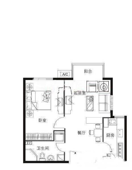 百子湾家园1室1厅1卫63㎡户型图