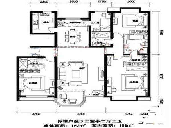 珠江帝景新博悦4室2厅3卫192㎡户型图