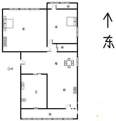 西皇城根小区2室1厅1卫65㎡户型图