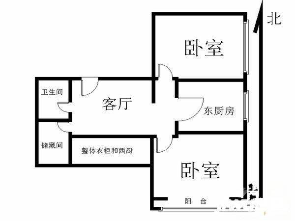 西交民巷小区2室1厅1卫80㎡户型图