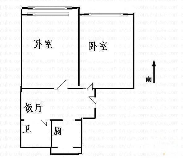 西交民巷小区2室1厅1卫80㎡户型图