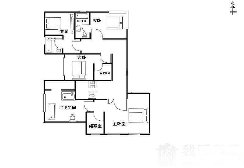 干杨树4室1厅1卫20㎡户型图