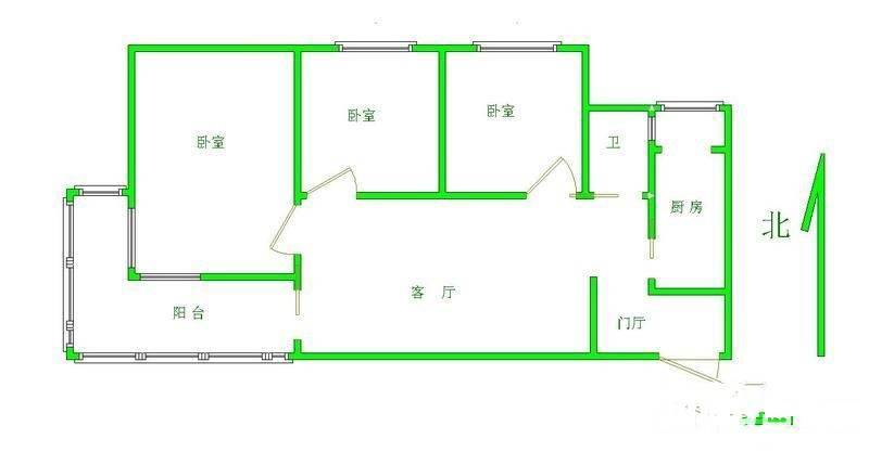 干杨树3室1厅1卫85㎡户型图