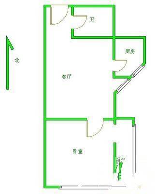 宫门口二条1室1厅1卫24㎡户型图