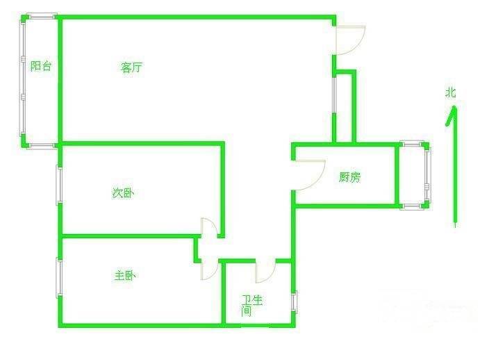 平渊北里2室1厅1卫50㎡户型图