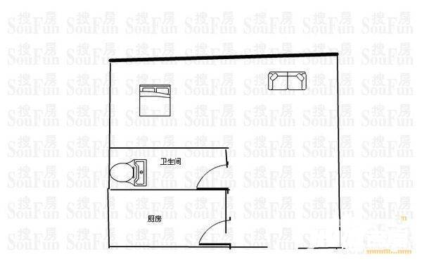 西大望路小区1室1厅1卫50㎡户型图