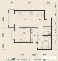 美景东方公寓2室2厅1卫84.4㎡户型图