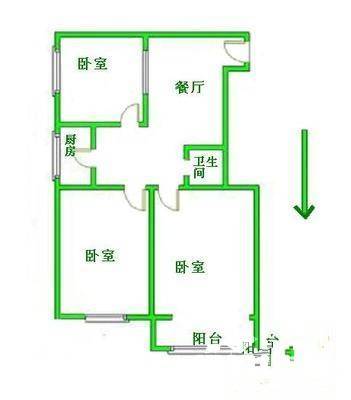 三里屯3室1厅1卫66㎡户型图