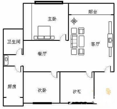 北沙滩农机院3室2厅1卫120㎡户型图