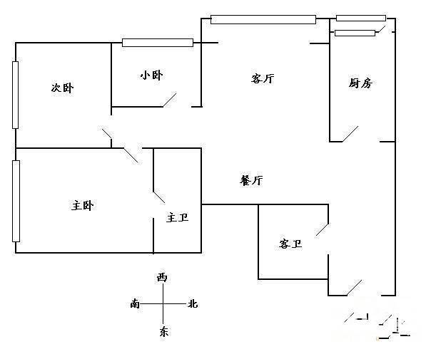 中直社区3室2厅1卫96㎡户型图