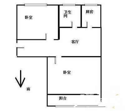 建国里小区2室1厅1卫50㎡户型图