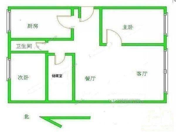 金泽家园2室2厅1卫76㎡户型图